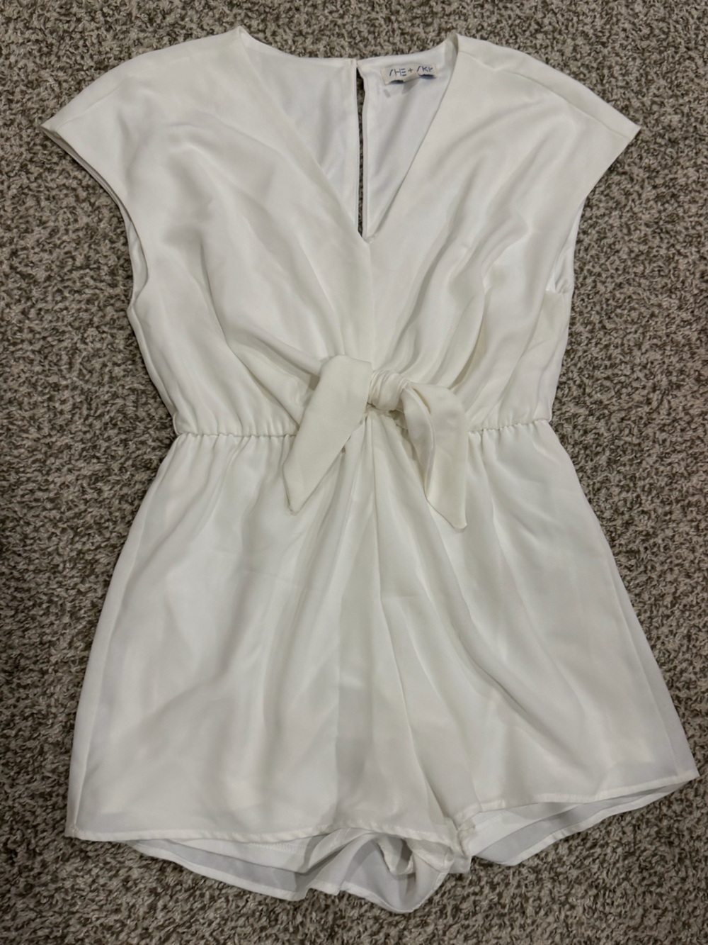 She + Sky Cream Tie-Front Formal Dress